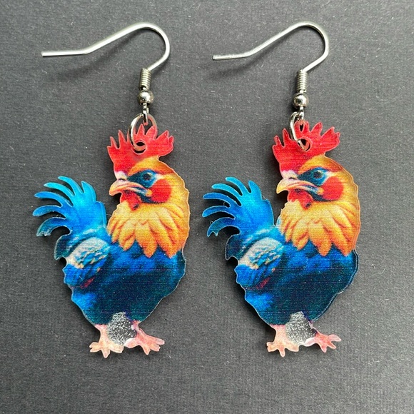 Farm Rooster Animal Earrings New Pierced Pair Bird Farm Animal Unisex Adult Kids - Picture 1 of 4